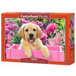 Пъзел Castorland от 500 части - Бебе лабрадор в розова кутия