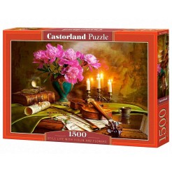 Пъзел Castorland от 1500 части - Натюрморт с цигулка и цветя