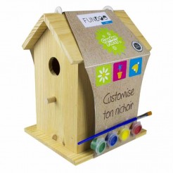 Дървена къща за птички с бои за оцветяване