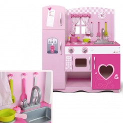 Дървена детска кухня с хладилник Classic World, розова