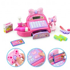 Розов интерактивен касов апарат с LCD екран, калкулатор, ръчен скенер и заключващо се чекмедже