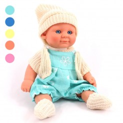Мини кукла Бебе с плетена шапка и жилетка, Различни цветове