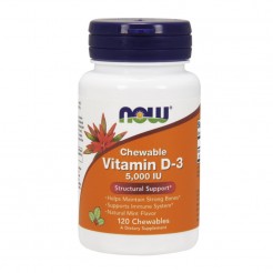 NOW Витамин D-3 5000 IU 120 Дъвчащи дражета (Мента)